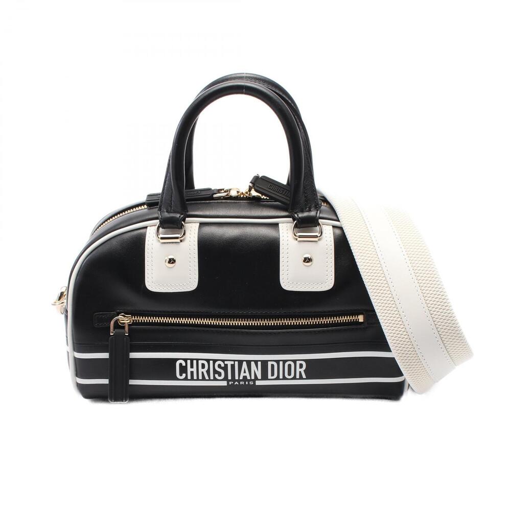 Dior VIBE Bowling Bag Handbag Leather Black White